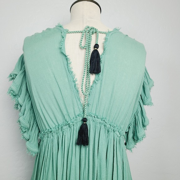 Free People Will Wait For You Boho Embroidered Midi Dress Green Gauze Flowy XS - Picture 5 of 10